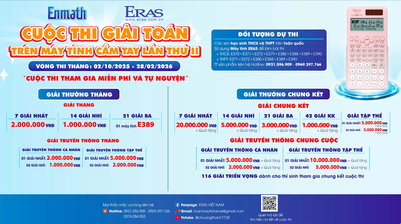 ERAS Việt Nam chính thức phát động Cuộc thi “Giải toán bằng máy tính cầm tay – Enmath”